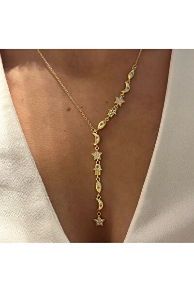 Xui Manifest Şans Y Kolye Fatma Ana Eli ve Yıldız Charmlı/ Çelik Tren Y Kolye...