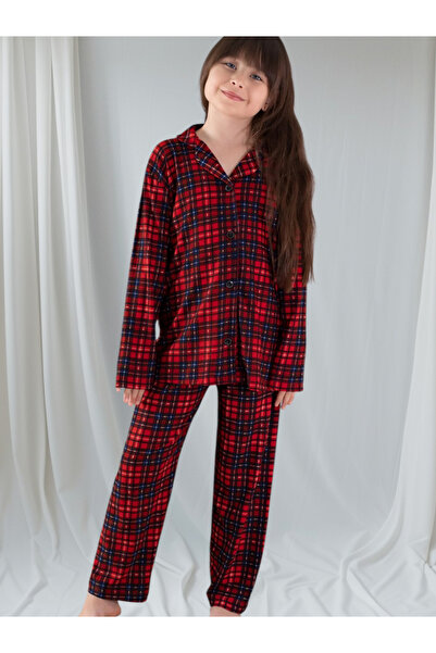 zahider Dívčí semišová pyžamová souprava s knoflíky a límečkem