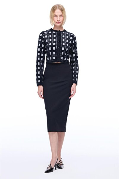 Perspective Black High Waist Slim Fit Below the Knee Skirt