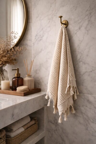 NEEDLE Polka Dot Krem Yüz Havlusu (45x90)