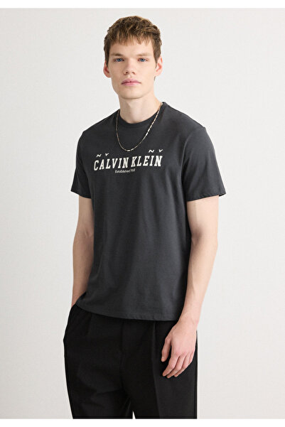 Calvin Klein SS 30S WHSL CALVIN COLL WORD GRA férfi fekete póló
