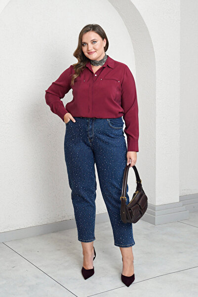 Büyük Moda JEAN MOM IMPRIMAT CU PIETRE SERPME