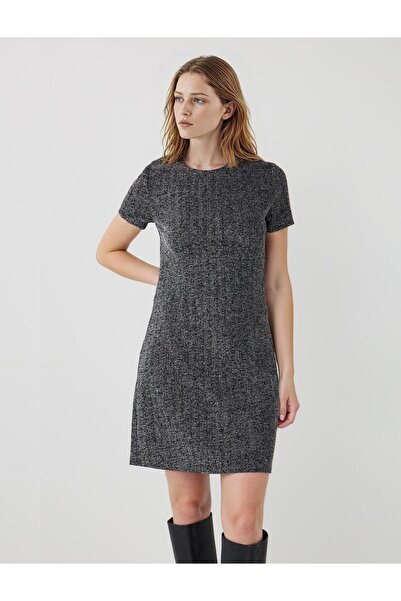 Jimmy Key Сива меланж рокля с къс ръкав и обло деколте
