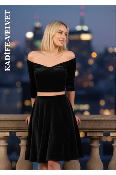 WAYS Kadın Siyah Kadife Kloş Etek Yüksek Bel Günlük & Şık Tasarım