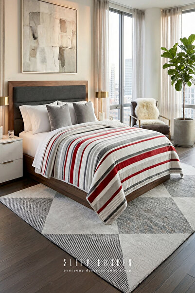 Sleep Garden Bedspread/Blanket Double-Sided Red Striped Plush Single Size 160...