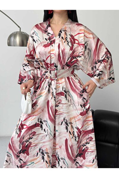 Moda İkra Rochie de damă cu decolteu în V, cu curea și imprimeu zigzag