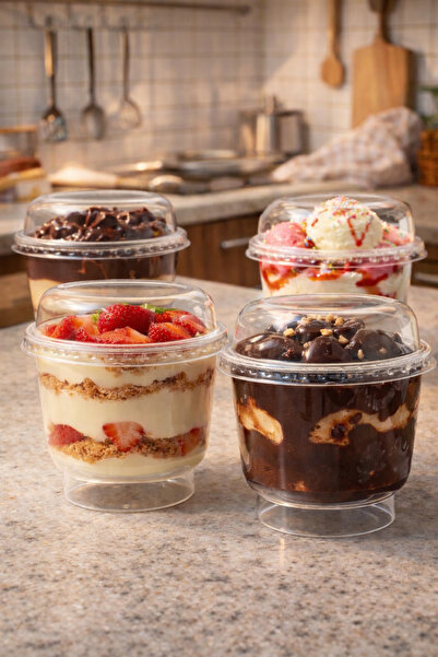 Ambalajın 25 Adet Plastik Kristal Tatlı Kabı - Kapaklı 200cc, Kullan At