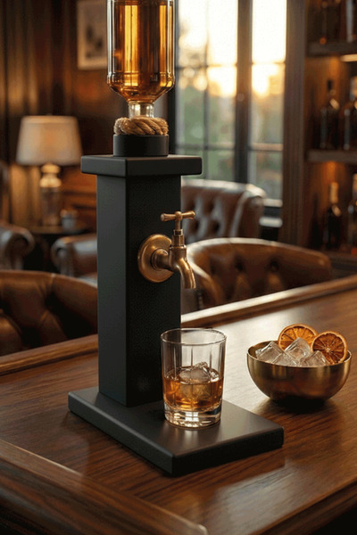 MiniVagon Lüks Ahşap Tekli Viski Çeşmesi Musluklu İçki Standı Dispanser Dekor...