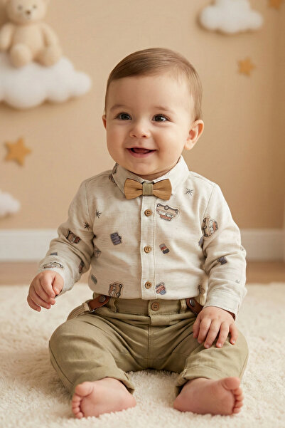 Cattac Kids CattacKids | Erkek Bebek Papyonlu ve Figür Desenli Gömlekli Panto...