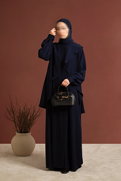 Lemaye Fermuarlı Allerli Ferace - Lacivert