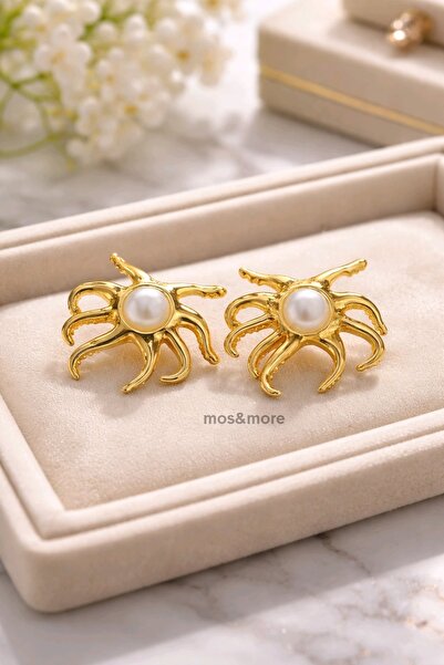 mos&more Gold Krem İnci Ahtapot Küpe