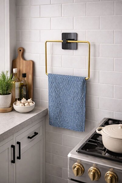 KARTEYA Kare Yapışkanlı Gold Kare Havluluk Banyo Havlu Kare Pratik Askılık