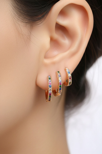 Sacce Scarves&Accessories Multicolor Renkli Ince Halka Küpe Seti 3 Parça