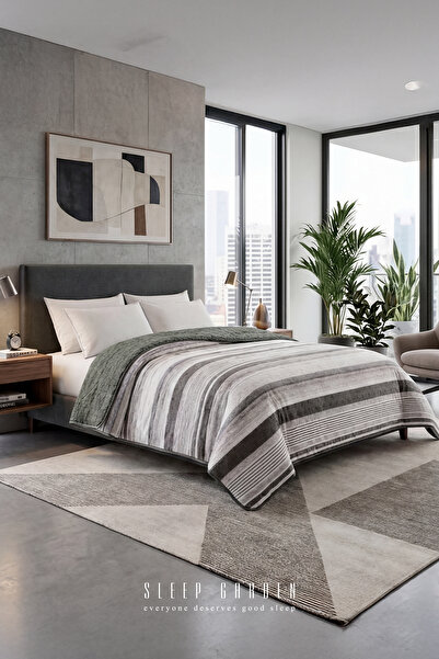 Sleep Garden Bedspread/Blanket Gray Striped Plush Double-Sided