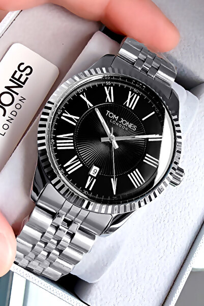 Tom Jones ساعة يد رجالية 3 ATM مقاومة للماء بسلك فضي اللون