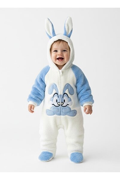 Bebemio Boutique Peluş Bebek Tulum Kışlık Takım – Kapüşonlu Welsoft Tavşan Na...