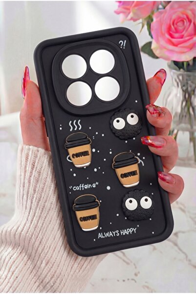 Fibaks Redmi Note 14 Pro Kılıf Kamera Korumalı Coffee Kurabiye Figürlü Siyah ...