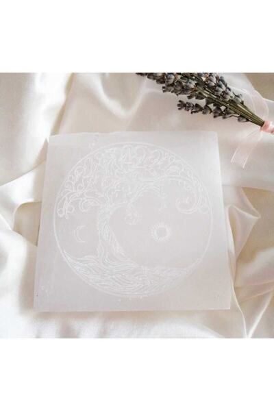 ARTEMİS Selenit Doğal Taş Disk - Hayat Ağacı Baskılı