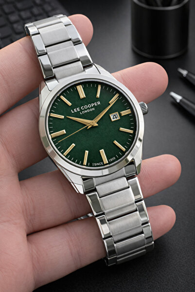 Lee Cooper ساعة يد رجالية بسوار من الفولاذ المقاوم للصدأ مع تقويم 5 ATM ضمان ...