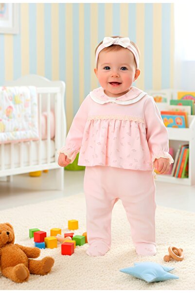 Nexvora Double Collar Patterned Baby Romper Baby Girl