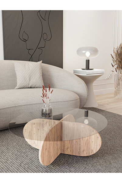 Dekoport Alp Orta Sehpa, Ahşap Orta Sehpa, Cam Orta Sehpa Temperli Cam