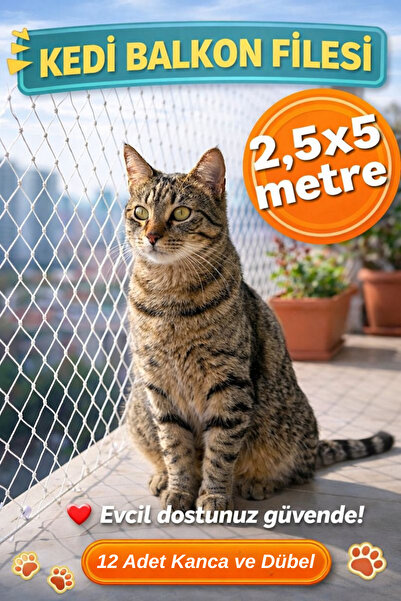 viyolmarketim Balkon Filesi 2,5x5 Metre Kuş Filesi Kedi Balkon Filesi Kuş Ağı...