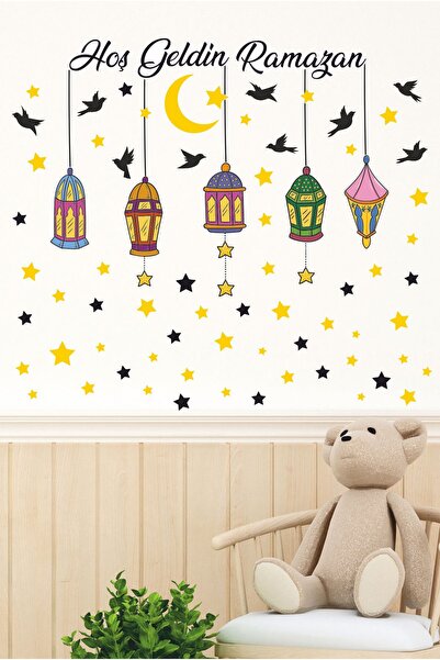 Sticker Ekspres Renkli Fenerli Hoş Geldin Ramazan Cam Duvar Kapı Sticker Seti...