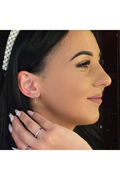 Joliesse Diamonds Inel din aur alb de 14K „Bliss Duet” cu acvamarin și safire roz, mărimea 54