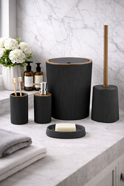 Çelik Ayna DANZEL ÇİZGİLİ YUV. AHŞAP DİZAYN BANYO SETİ