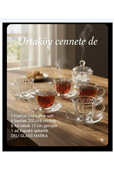 ORTAKÖY CENNETİ Vannes 12 parça Çay Fincanı Seti kaliteli Deli glass cam 6 ki...