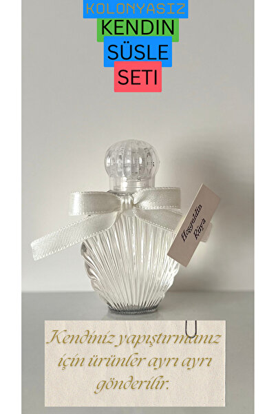 (50 PCS) Fancy Oyster Empty Cologne Bottle Mica Plastic 40ml (Cream Ribbon-Label-Stopper-Cap)