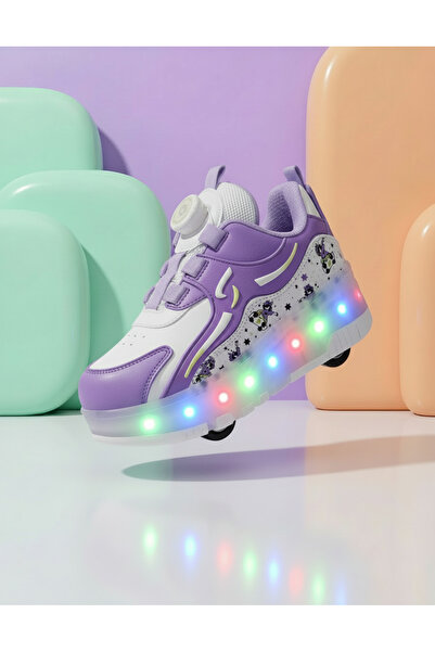BURUNİ Çocuk Işıklı Paten Ayakkabı -Tekerli LED'li Spor Ayakkabı - Kız Çocuk/...