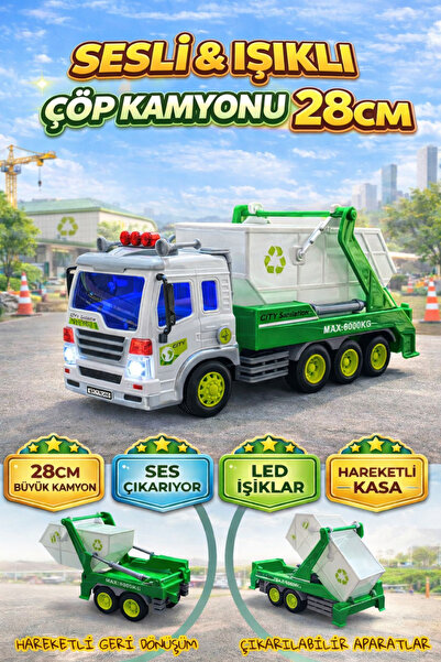 YILDIRIM OYUNCAK Sesli ve Işıklı Geri Dönüşüm Fonksiyonlu Hareketli Çöp Kamyo...