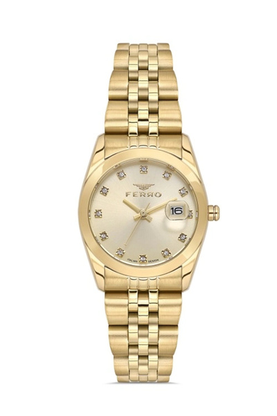 FERRO Sarı Çelik Kordon Kadın Kol Saati FL21519A-B4 3 ATM Su Geçirmez 2 Yıl G...