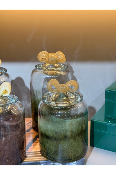 YASAR CONCEPT مجموعة برطمانات زجاجية من روبان باللون الأخضر