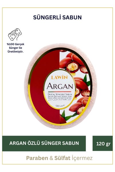 LAWİN Argan Extract Natural Sponge Soap – Bath Sponge, Exfoliating Effect, Rich Foam