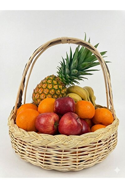 Beyaz Atölyem El Örmesi 3 saplı Büyük Boy Xxl Meyve Sepeti