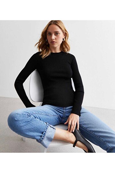 Be Best Women's Black Crew Neck Basic Knitwear Blouse Be358