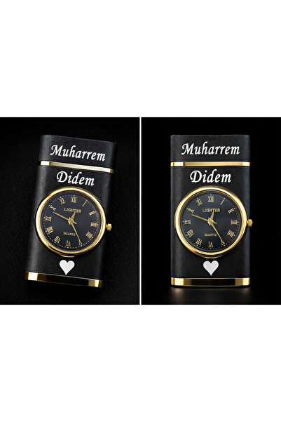 AYKE AKSESUAR Kişiye Özel İsim Baskılı Özel Tasarım Saatli Çakmak Turbo Işıkl...