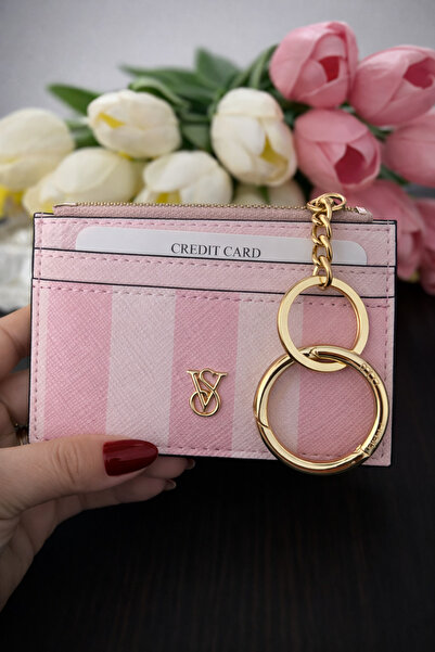 beda حامل بطاقات مخطط باللونين الوردي والأبيض في شمعتنا