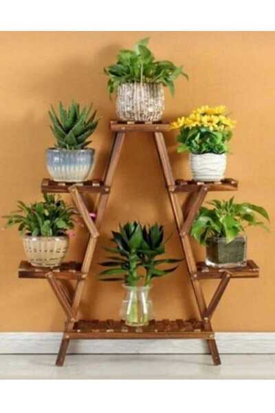 MarangozDede Ahşap Ceviz Renkli Çiçeklik Havluluk Raf Saksılık