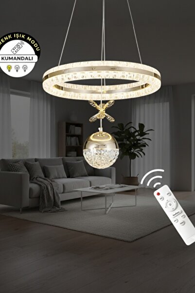 Ece Aydınlatma Heidi 3 Renk Işıklı Gold Kaplamalı Salon,Oturma Odası İçin Mod...