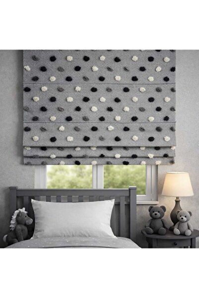 perastore Katlamalı Fon Perde – Ponpon Desenli Mekanizmalı Perde