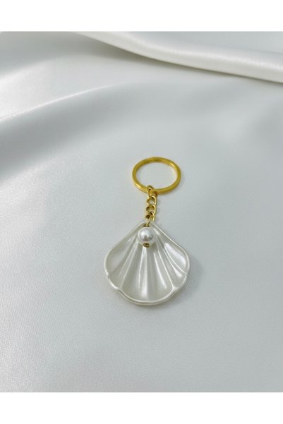 VESPERASTOREE Oyster Shell Keychain with Pearls, Gift, Henna, Wedding, Marriage, Birthday, Christmas, Promise, Engagement (10 Pieces)