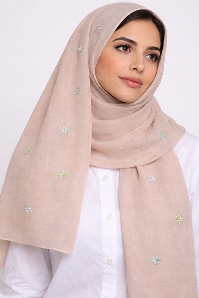 Veil Designer طرحة وردي بتطريز ملون علي كامل الطرحة بقماش بوال ياباني المقاس ...