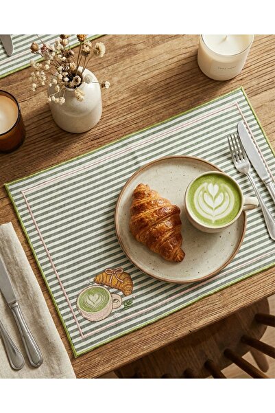 LİONYA DESİGN 2'li Matcha Latte & Kruvasan Nakışlı Premium Duck Kumaş Amerika...