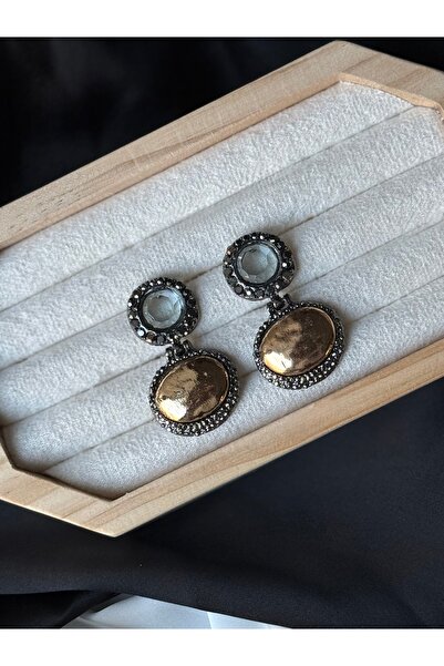 PALICE Copper Antique Detailed Stone Earrings