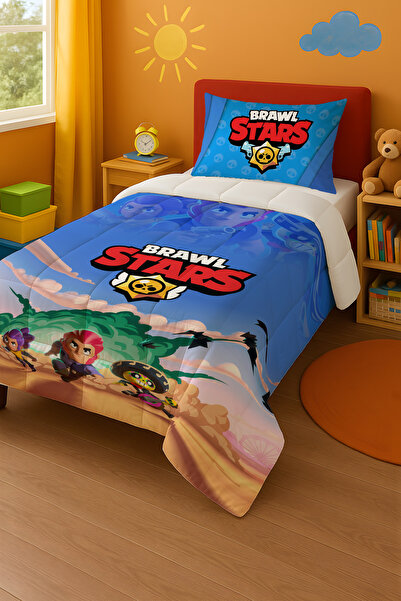 Viadela Brawl Stars Themed Leon Single Duvet and Pillow Case