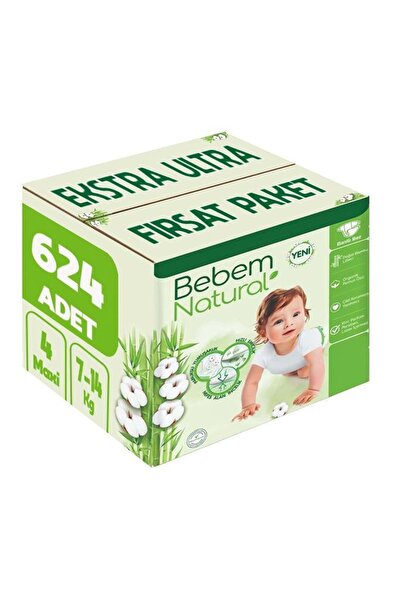 Bebem Natural Bebem Bebek Bezi Natural Beden:4 (7-14KG) Maxi 624 Adet Ekstra ...