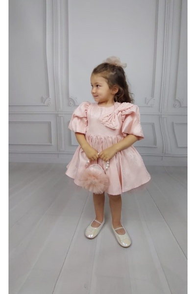 ministok Rochie pentru fetiță cu detaliu de fundă și accesorii pentru geantă